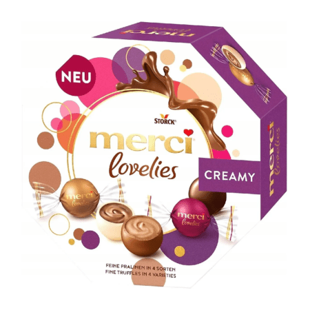 Merci Lovelies Cream 185g – niemieckie praliny z aksamitnym kremowym nadzieniem Praliny Merci Lovelies Creamy 186g z kremowym nadzieniem